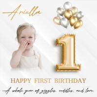 Modern & Minimal 1st Birthday Card Instagram Post Wpis na Instagrama template