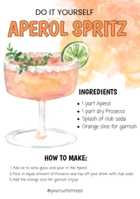 Modern & Minimal Aperol Spritz Recipe Card A4 template