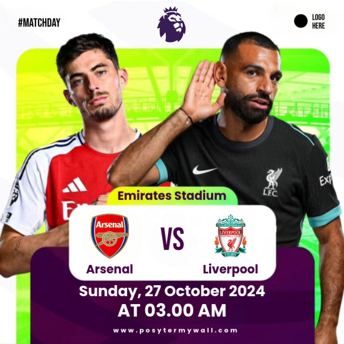 Modern & Minimal Arsenal Vs Liverpool Match Day Pos Instagram template