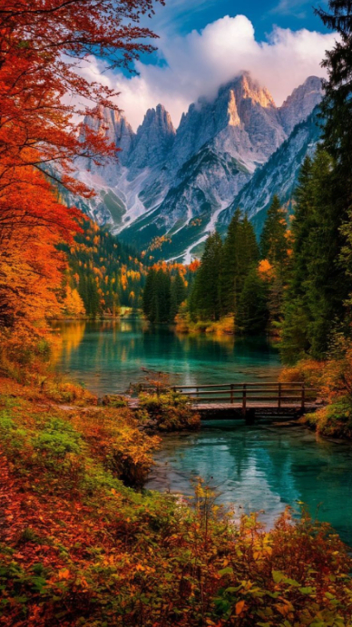 Modern & Minimal Autumn Reflections – Tranquil Lake And Mountain View In Fall Colors Digital Display template