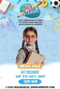 蓝色 Back to School Sale Plakat Template