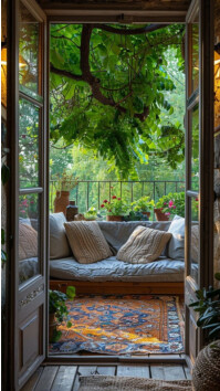 Brun Cozy Balcony Retreat Digitalt display Template