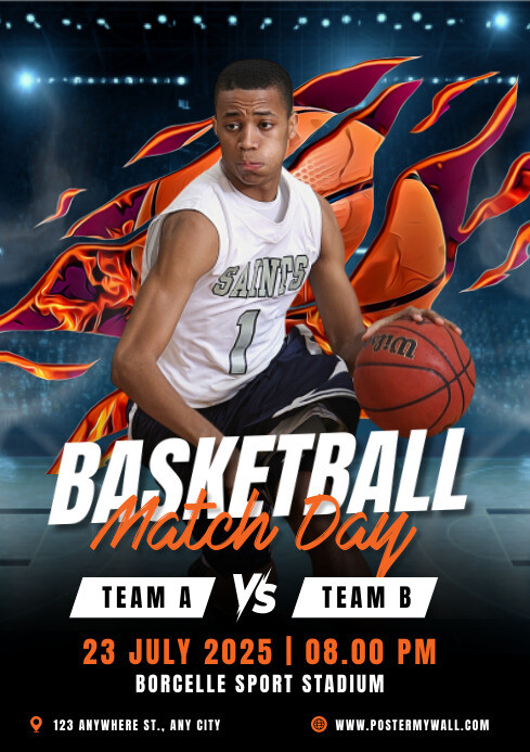 Modern & Minimal Basketball Match Day A4 Template | PosterMyWall