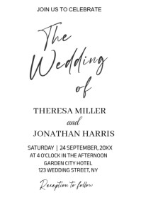 Modern & Minimal Black And White Wedding Invitation, Monochrome Wedding Invite Template A4