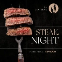 Modern & Minimal Black White And Kaki Steak Night Instagram Post Banner Restaurant Advertisement 202 Wpis na Instagrama template