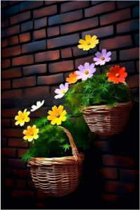 Modern & Minimal Blooming Basket On The Wall Poster Póster template