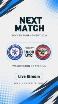 Modern & Minimal Blue And White Soccer Match Livestream Instagram Story Digital Display (9:16) template