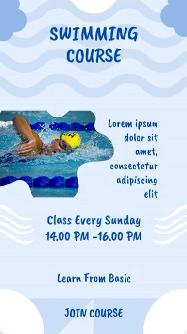 Modern & Minimal Blue Simple Minimalist Swimming Course Instagram Story Instagram Reel template