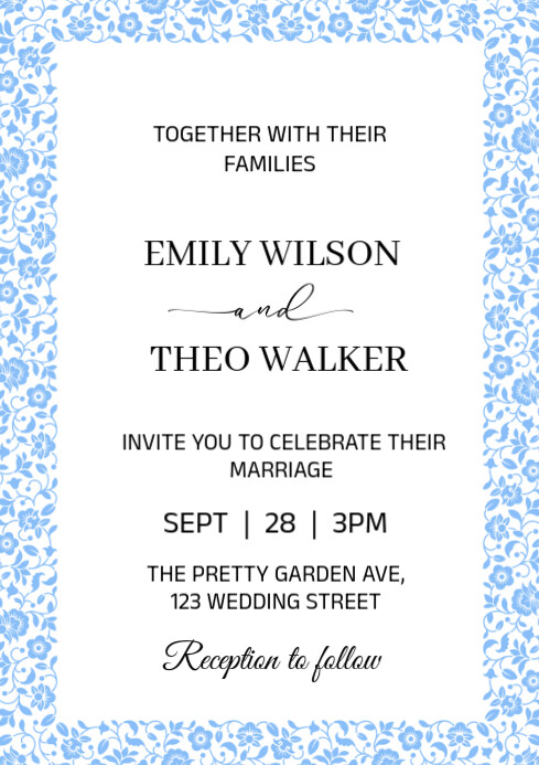 Copy of Modern & Minimal Blue Wedding Invitation Template A4 | PosterMyWall