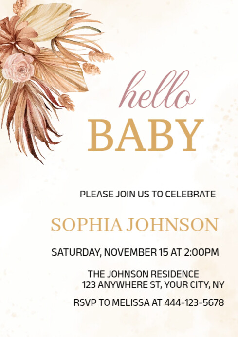 Modern & Minimal Boho Baby Shower Invitation Template A4