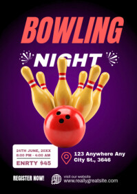 Purple Bowling Night Event A2 Template