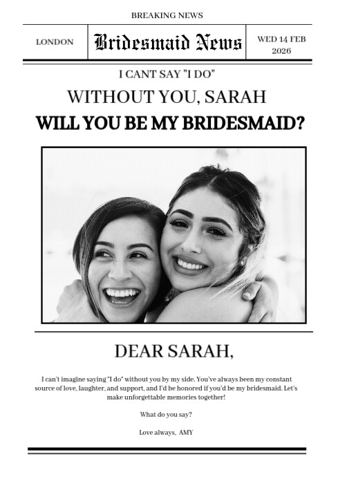 Modern & Minimal Bridesmaid Proposal Invitation A4 Template | PosterMyWall