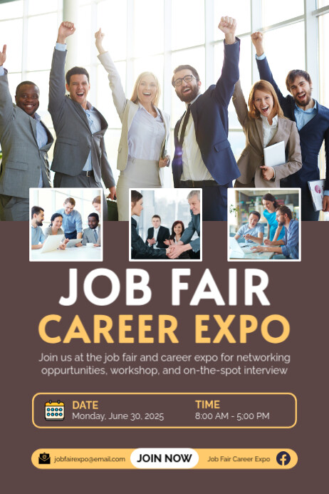 Job Fair Color Modern & Minimal Brown And Yellow Job Fair Career Expo Poster Template ...
