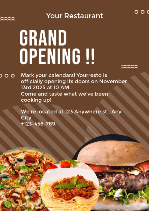 Modern & Minimal Brown Grand Opening Western Restaurant A4 template