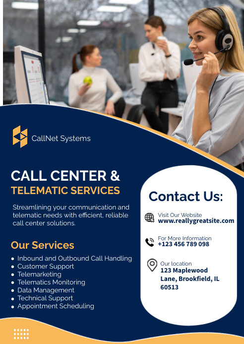 Modern & Minimal Call Center poster flyer A6 Template | PosterMyWall