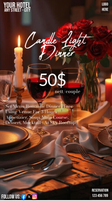 Modern & Minimal Candle Light Dinner Digital Display (9:16) template