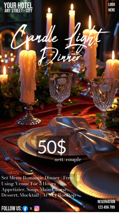 Modern & Minimal Candle Light Dinner Digital Display (9:16) template