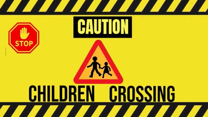 Modern & Minimal Caution, Children Crossing  Youtube Thumbnail template