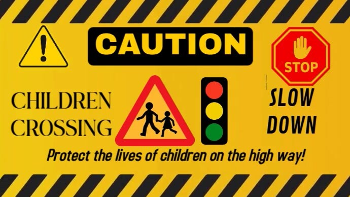 Modern & Minimal Caution, Children Crossing Sign Youtube Thumbnail template