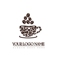 Modern & Minimal Coffee Beans And Cup Artistic Coffee Beans Fresh Brew Coffee Organic Vintage Coffe Logo template