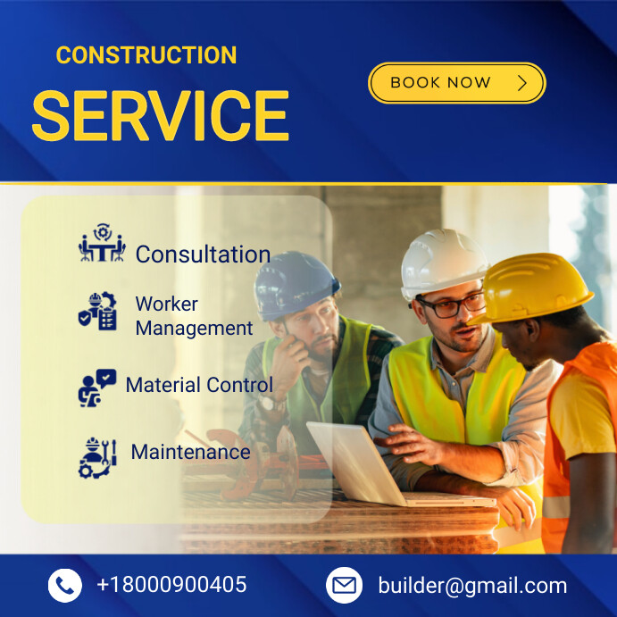 Modern & Minimal Construction Service Ad Template | PosterMyWall