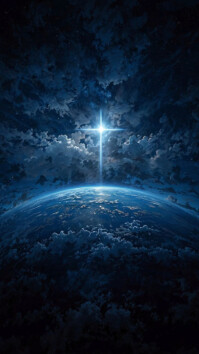 Modern & Minimal Cosmic Light Over Earth Background Digital Display (9:16) template
