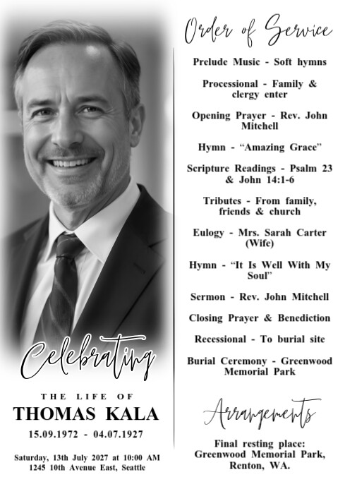 Modern & Minimal Double Sided Funeral Program Template A4