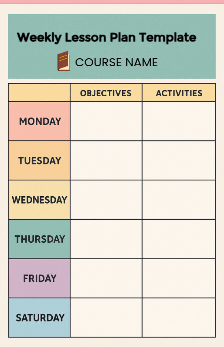 Modern & Minimal Editable A4 Weekly Lesson Plan Template – Objectives, Activities Tabloid