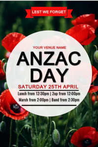 Modern & Minimal Editable Anzac Day Flyer | Lest We Forget | April 25 Event Poster Poster Plakkaat template