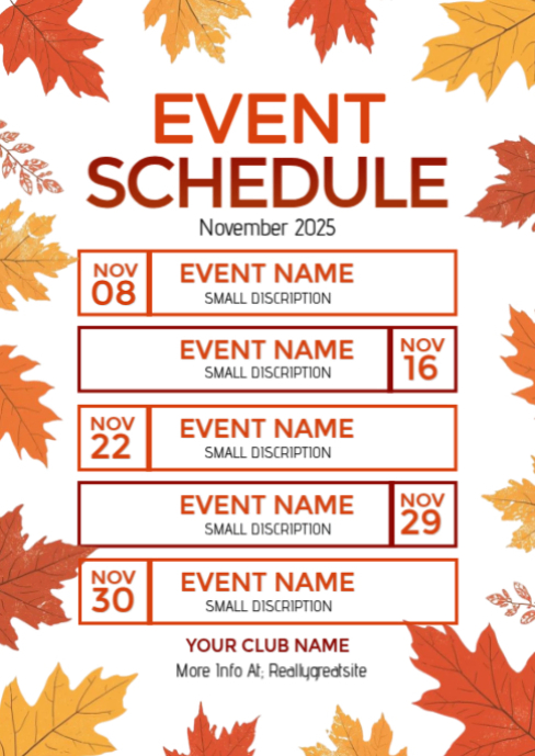 Modern & Minimal Editable November Events Schedule A6 template