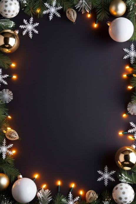 Modern & Minimal Elegant Black And Gold Christmas Background | Festive Frame With Lights And Snowfla 海报 template