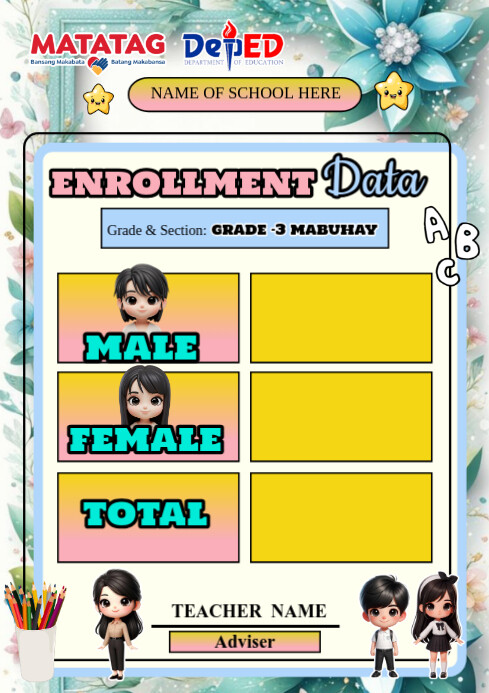 Modern & Minimal Enrollment Data A4 Template | PosterMyWall