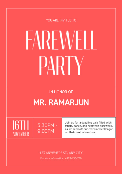 Modern & Minimal Farewell Party Invitation Ad Flyer Design A4 template