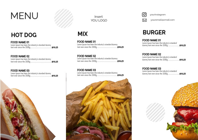 Modern & Minimal Fast Food Menu A4 Template | PosterMyWall