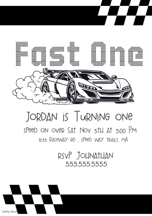 Copy of Modern & Minimal Fast One Birthday Invite A4 | PosterMyWall