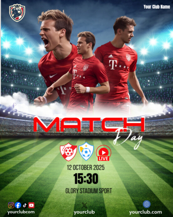 Modern & Minimal Football Match Day Event  Instagram Portrait template