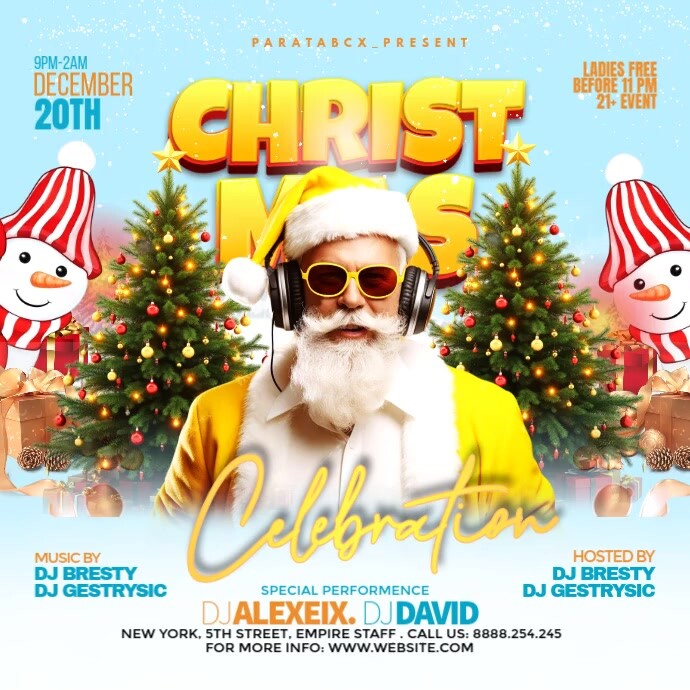 Modern & Minimal Free Editable Christmas Party Flyer Square (1:1) template
