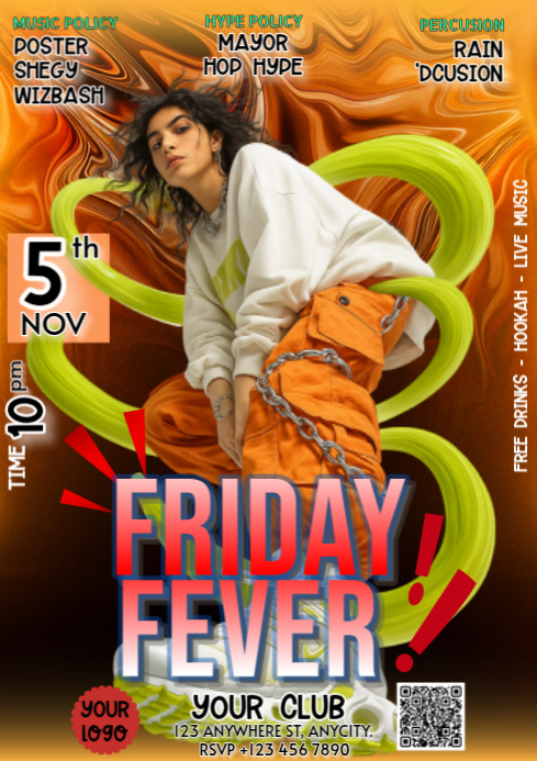 Modern & Minimal Friday Fever Night Party Invitation Social Media A4 ...