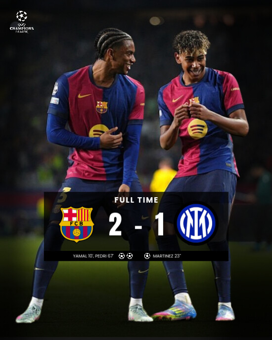 Modern & Minimal Full Time Score Barcelona Vs Inter Milan Instagram Portrait template