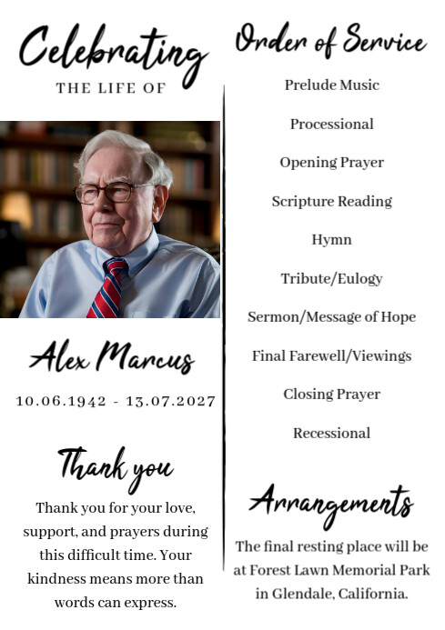 Modern & Minimal Funeral Program Template A4