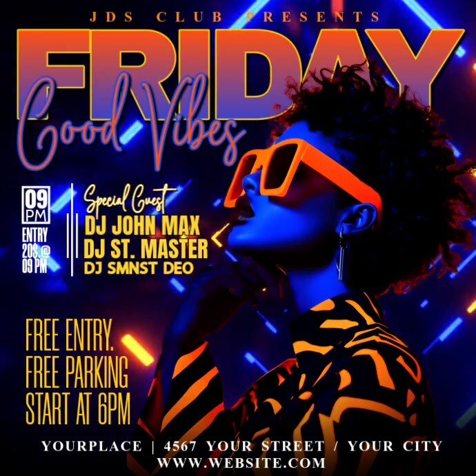 Modern & Minimal Good Vibes Friday Night Party Square (1:1) template