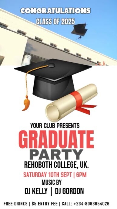 Modern & Minimal Graduation Party Flyer  Instagram Story template