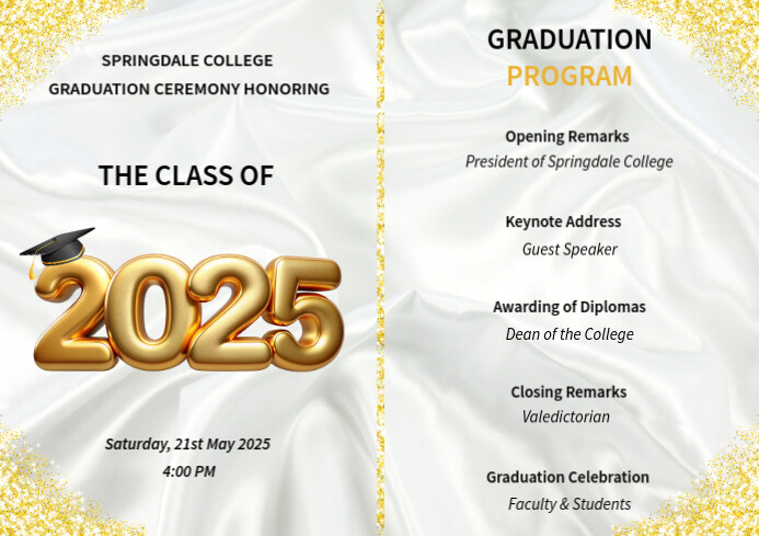 Modern & Minimal Graduation Program Template For The Class Of 2025 A4 ...