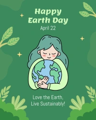 Modern & Minimal Green Illustrated Happy Earth Day Instagram Post template
