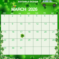 Modern & Minimal  Green March 2026 Monthly Calendar Template Design / March Calendar Instagram Post