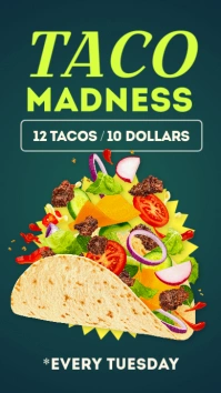 Modern & Minimal Green White And Dark Blue Green Taco Tuesday Offer Advertising Instagram Story Bann template