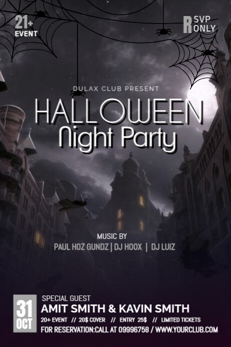Modern & Minimal Halloween Night Party Poster Template | PosterMyWall
