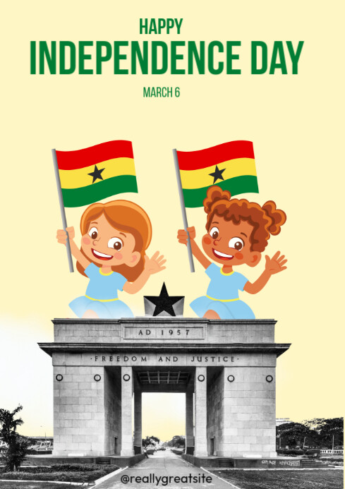 Modern & Minimal Happy Ghana Independence Day  Flyer Template A4