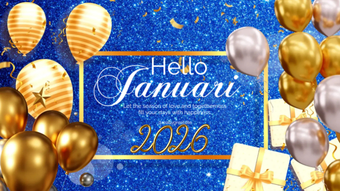 Modern & Minimal Hello January  Digital Display (16:9) template