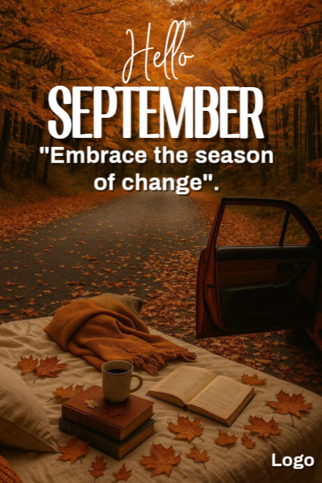 Modern & Minimal Hello September Autumn Background – Embrace The Season Of Change Poster template